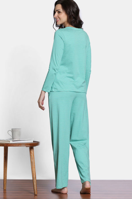 Zivame The Weekender Knit Cotton Pyjama Set - Ocean Floor — image 4